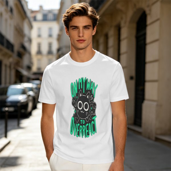 Oversized Olive T-Shirt With 'On My Way To Overreact' Cat Graphic