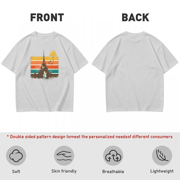 Olive T-Shirt With Retro Sunset Fantasy Castle Graphic
