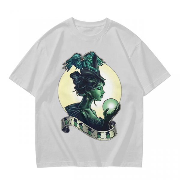 Olive Witch Graphic T-Shirt With Winged Monkey And Crystal Ball