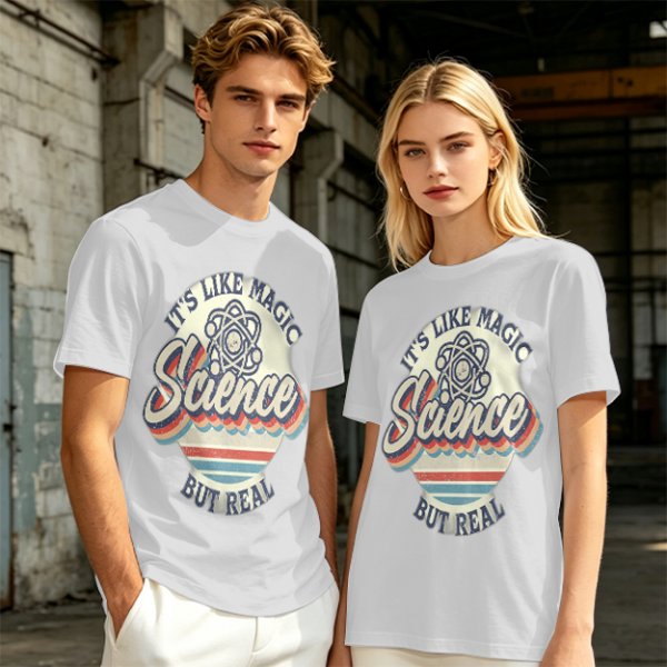 Olive T-Shirt With 'It's Like Magic Science But Real' Retro Print