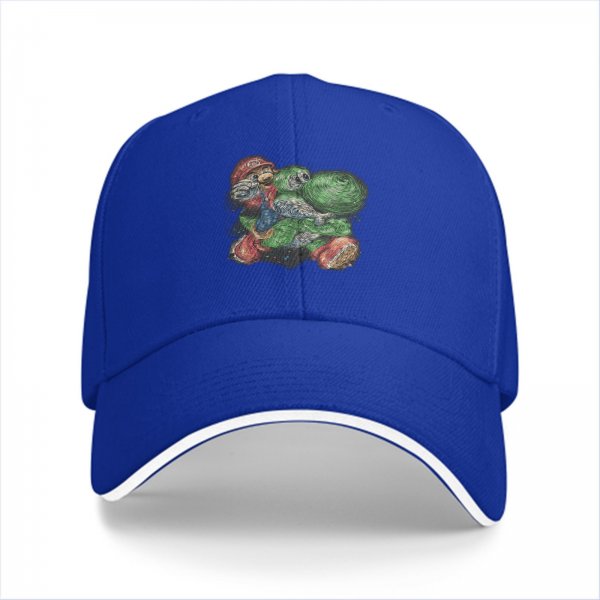 Black Baseball Cap With Artistic Mario And Green Turtle Print