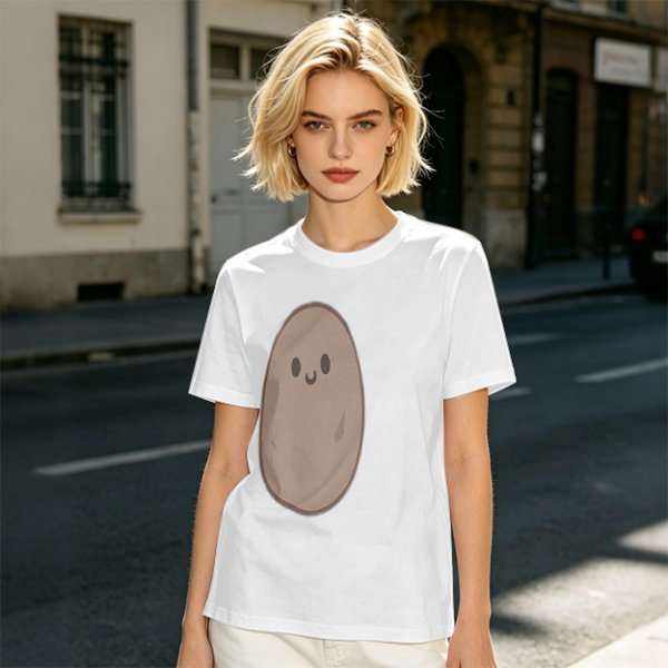 Olive Green T-Shirt With Cute Smiling Potato Graphic