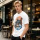 Olive T-shirt with Skeleton Musician Playing Guitar Over Ocean Waves