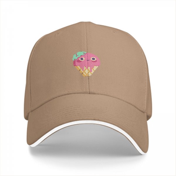 Black Baseball Cap with Cute Melting Ice Cream Cone Graphic