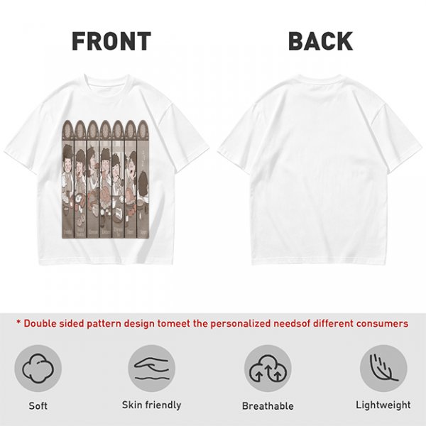 Olive Green T-Shirt with Cartoon Medieval Tavern Scene Print