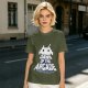 Olive T-Shirt with Retro Arcade Space Invader Graphic and Dawn of the Arcade Text