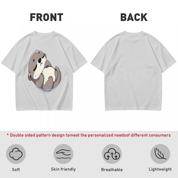Olive Green T-Shirt with Cute Sleeping Otter Graphic
