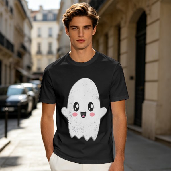 Olive T-shirt with Cute Kawaii Ghost Graphic Print