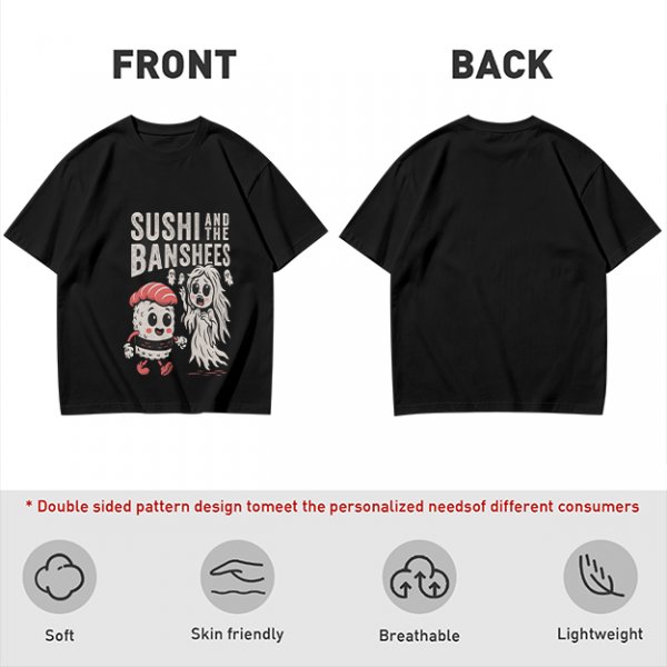 Olive t-shirt with sushi and banshee graphic print