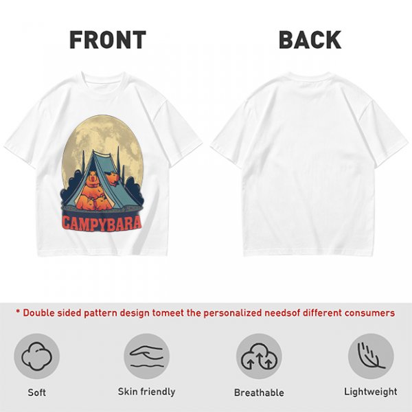 Capybara Camping Tent Full Moon Graphic T-Shirt