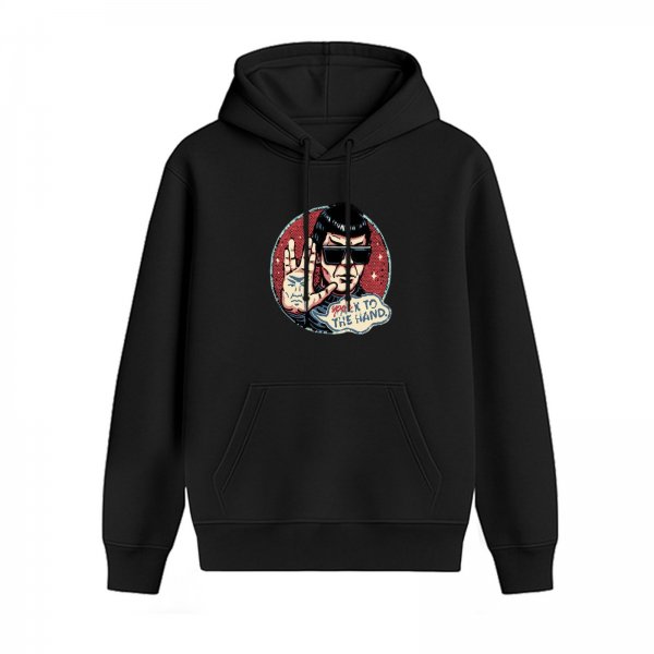 Black hoodie with Star Trek Spock 'Talk to the Hand' graphic