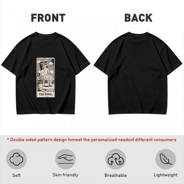 Olive T-Shirt with The Fool Tarot Card Anime Print