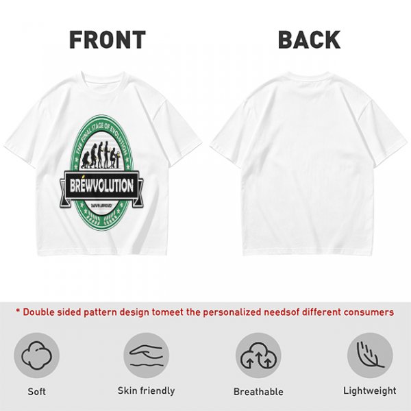Olive t-shirt with 'Brewvolution' beer evolution graphic design