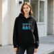 Black hoodie with three day weather tarot-style graphic print