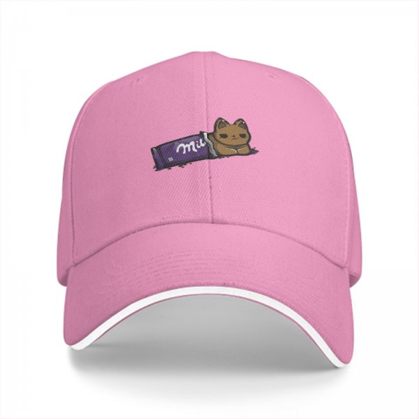 Black baseball cap with chocolate cat graphic design