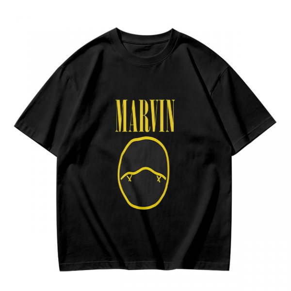 Olive T-Shirt with Marvin Text and Simple Face Graphic