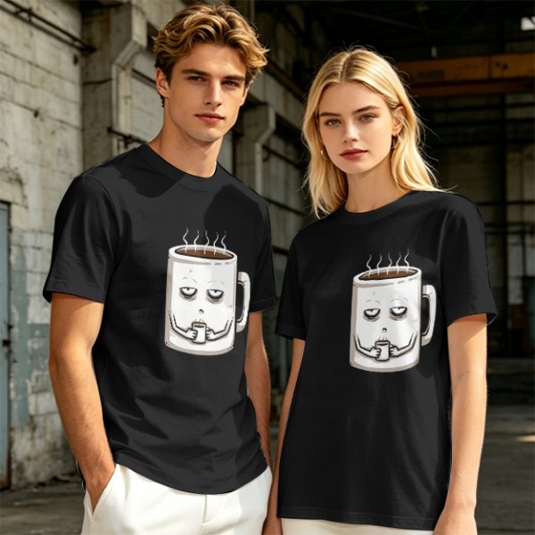 Oversized Army Green T-Shirt With Tired Coffee Mug Graphic