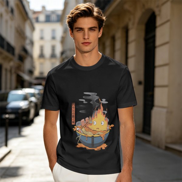 Howl's Moving Castle Calcifer Ramen Graphic T-Shirt