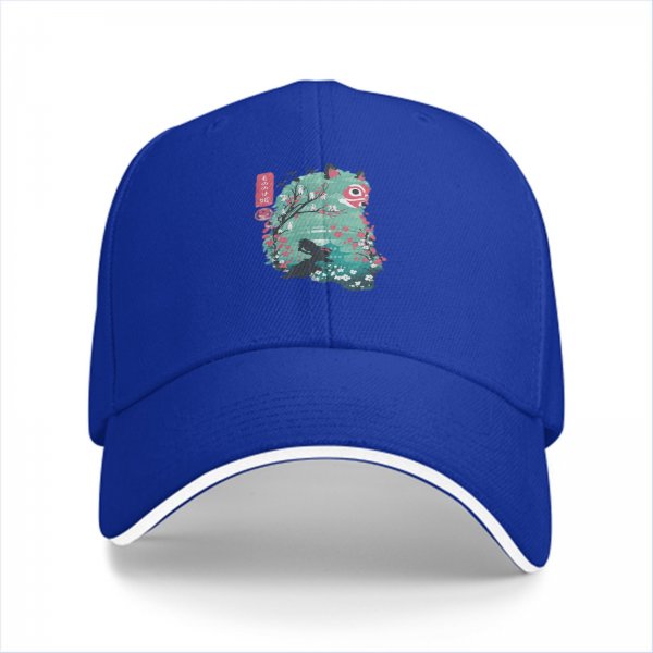 Black baseball cap with anime forest spirit graphic print