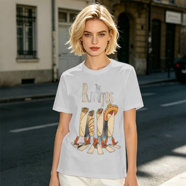 Olive T-Shirt With Walking Burritos Abbey Road Style Graphic