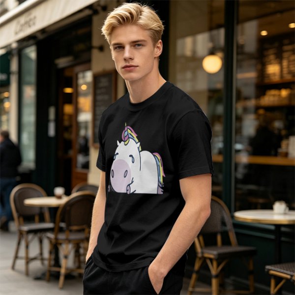 Olive Green T-Shirt With Crying Chubby Unicorn Rainbow Print