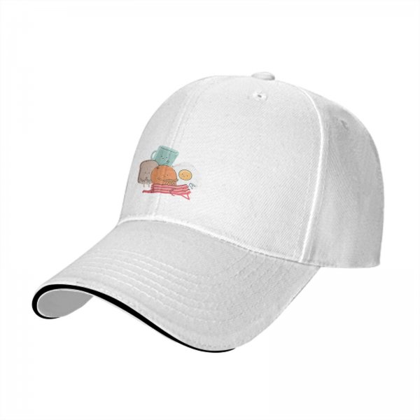 Black baseball cap with cute breakfast food character print