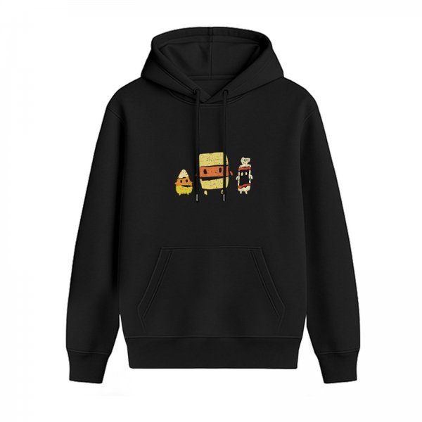 Black hoodie with cute cartoon food character graphic