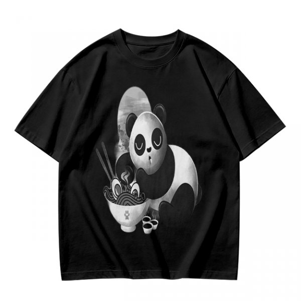 Olive T-Shirt With Panda Eating Ramen Graphic Print