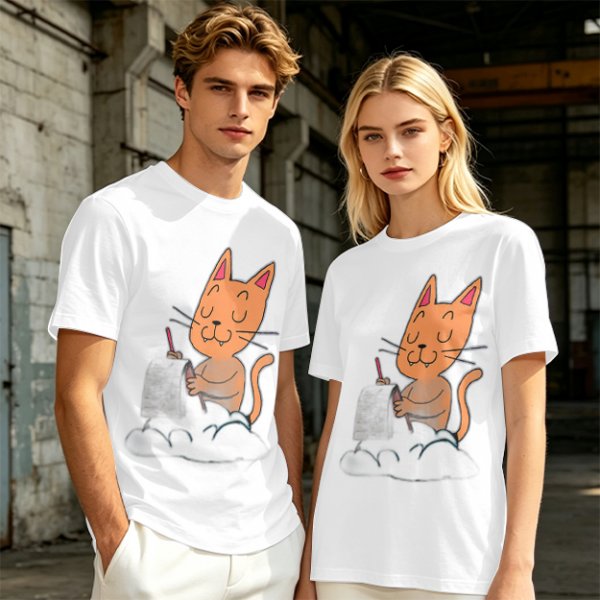 Olive T-Shirt with Cartoon Cat at Grave Print