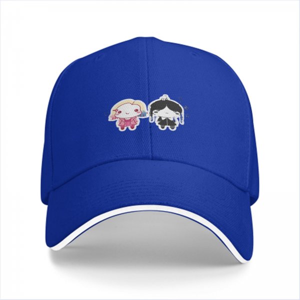 Black Baseball Cap With Cute Wednesday Addams And Enid Sinclair Chibi Art