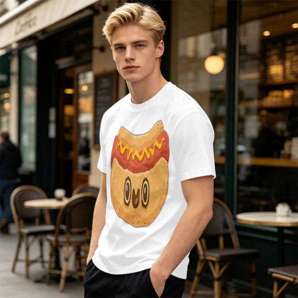 Olive T-Shirt With Cute Cartoon Hot Dog Graphic Print