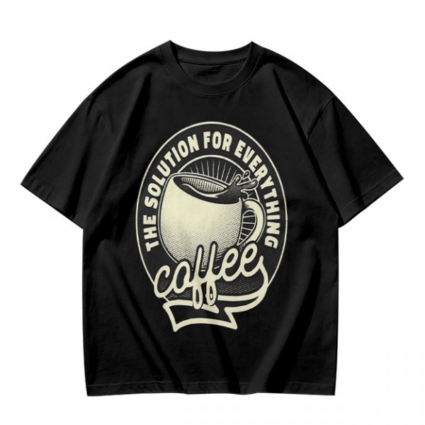 Olive t-shirt with coffee themed 'the solution for everything' print