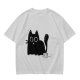Oversized Army Green T-Shirt With Surprised Black Cat Graphic