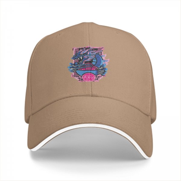 Black Baseball Cap With Neon Blue And Pink Dragon Graphic