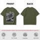 Olive green graphic t-shirt with 'Greetings from Yo Mama's House' print