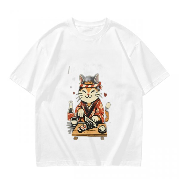 Olive T-Shirt Featuring a Cute Cat Sushi Chef Illustration