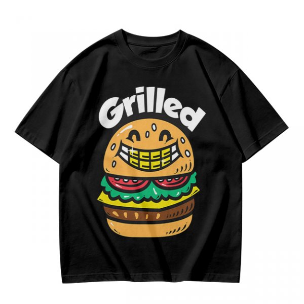 Olive T-Shirt with Smiling Grilled Burger Graphic