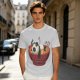 Olive green t-shirt with a panda relaxing in a steaming ramen bowl print