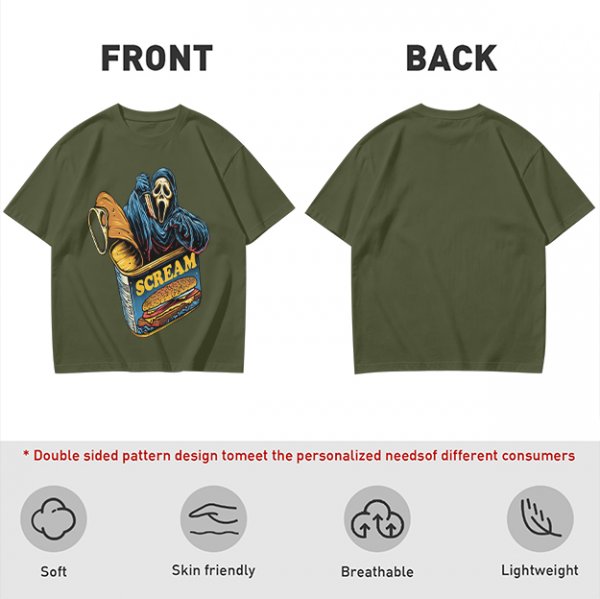 Olive T-Shirt With Ghostface In Scream Can Burger Artwork