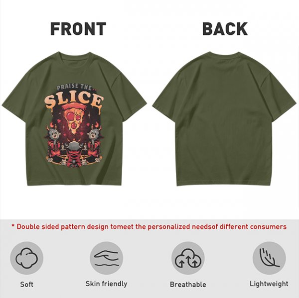 Olive Graphic T-Shirt Praise The Slice Pizza Demon Ritual Design