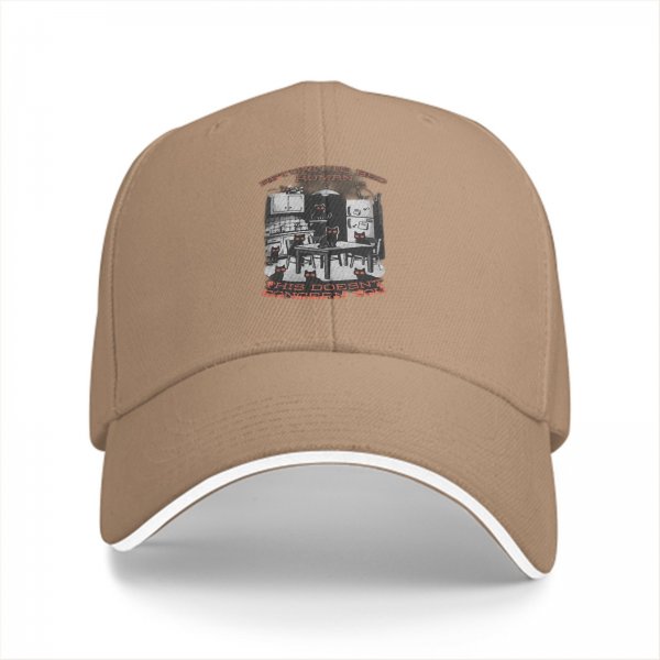 Black baseball cap with cat kitchen graphic and 'Return to Bed Human' text