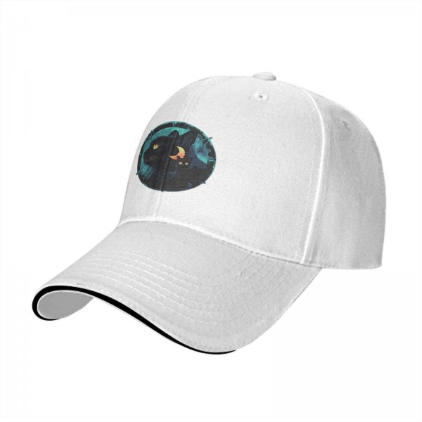 Black Baseball Cap With Mystical Black Cat And Crescent Moon Art