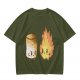 Olive T-Shirt With Cute Roasted Marshmallow And Fire Graphic