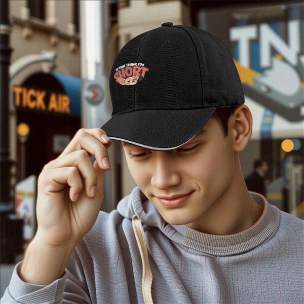 Black baseball cap with 'If You Think I'm Short' and annoyed fennec graphic