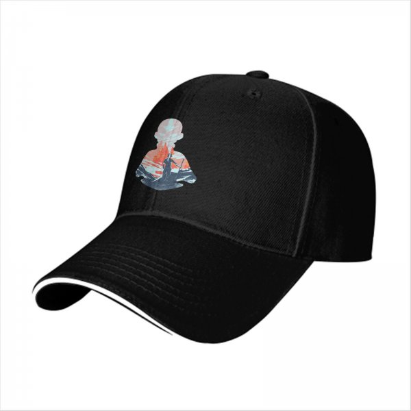 Black Baseball Cap With Mountain Hiker Silhouette Landscape Art