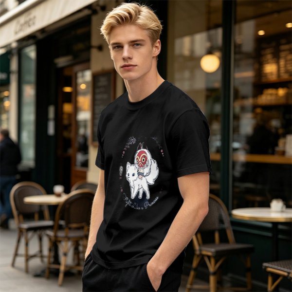 Olive T-Shirt With Chibi Princess Mononoke Wolf Rider Artwork