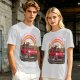 Olive T-Shirt With Red Convertible Car, Rainbow And People Graphic