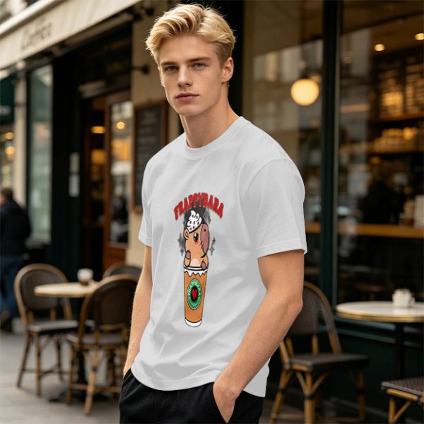 Olive T-Shirt With Capybara Frappuccino Graphic Print