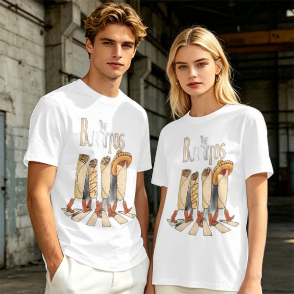 Olive T-Shirt With Walking Burritos Abbey Road Style Graphic