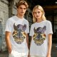 Olive T-shirt with dark fantasy winged warrior graphic print